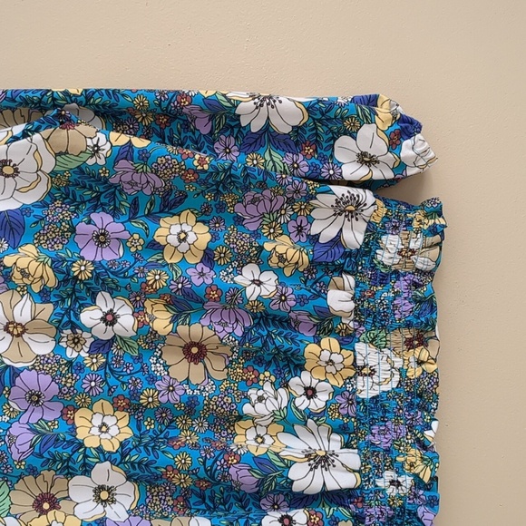 Medium Eclair Floral Flower Top Blue Purple Button Front Shirt - Picture 12 of 13